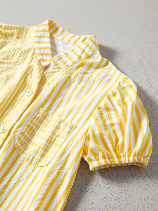 Women Regular Fit Striped Mandarin Collar Casual Shirt
